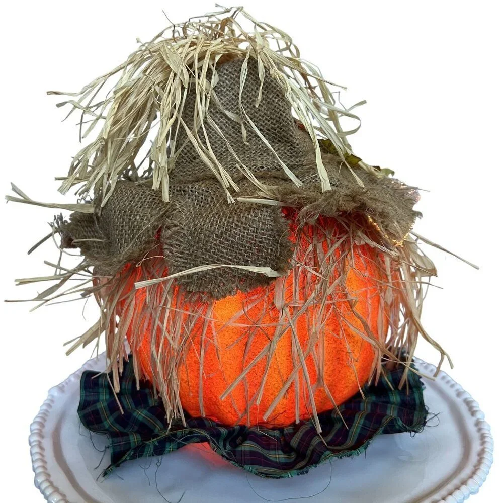 Vintage Halloween Pumpkin Scarecrow Fiber Optic Color Light Jack O Lantern 12
